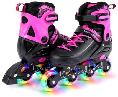 Costway 4-Size Adjustable Light-Up Kids Inline Skates for Kids Ages 7-9-Pink