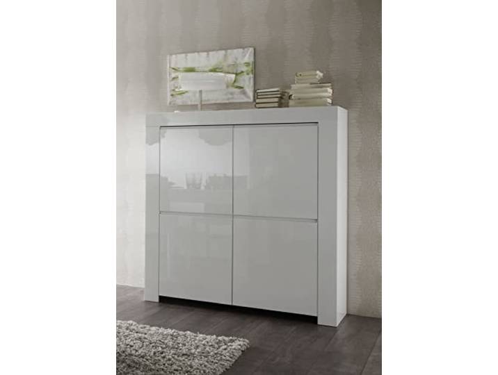 möbelando Highboard >Asti< (BxHxT: 120x140x50 cm) in Weiss echt Hochglanz lackiert