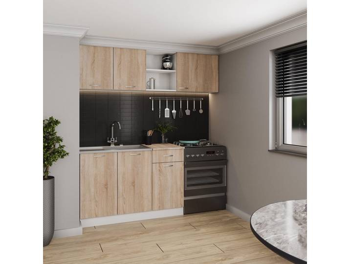 Cuisine linéaire Kara\, finition chêne Sonoma/blanc\, largeur 180 cm