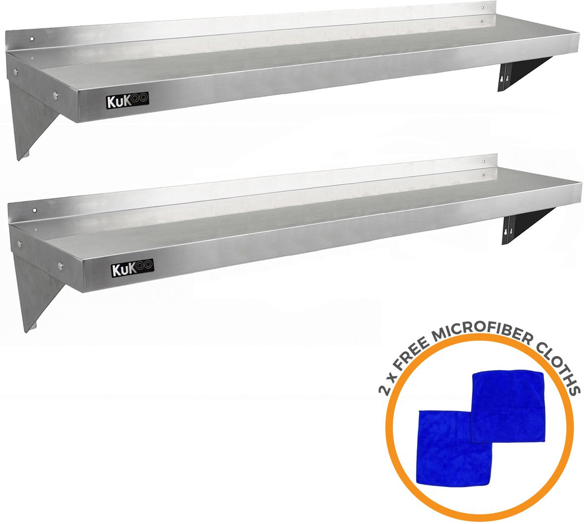 KuKoo Set van 2 RVS Wandplanken voor de Keuken, Breedte: 150 cm, Diepte: 30 cm