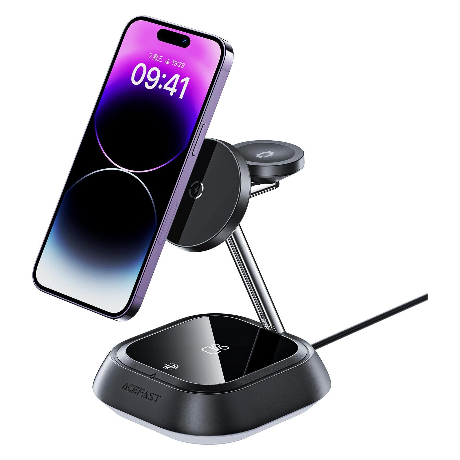 Acefast 3in1 E16 15W induktive Ladestation für Telefon / Kopfhörer / Uhr - Schwarz (15 W) (1637320828)