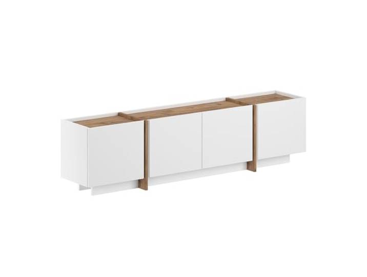 Hanah Home Modernes TV-Möbel, 180 cm, Weiß & Atlantic Pine, 100% melaminbeschichtet, 18 mm dick, Soft-Close-Scharniere, Elegantes Design für Wohnzimmer