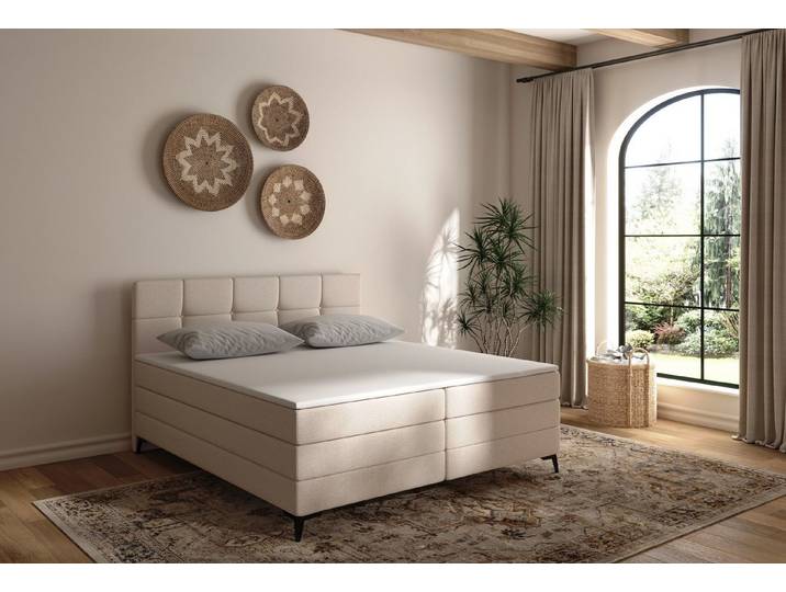 B&B Home Boxspringbett Soho mit Doppelmatratze & Topper 140 cm 160 cm 180 cm (Kopfteil, Bettkasten, Bonellfederkern- und Taschenfederkernmatratze, Topper), Doppelmatratze