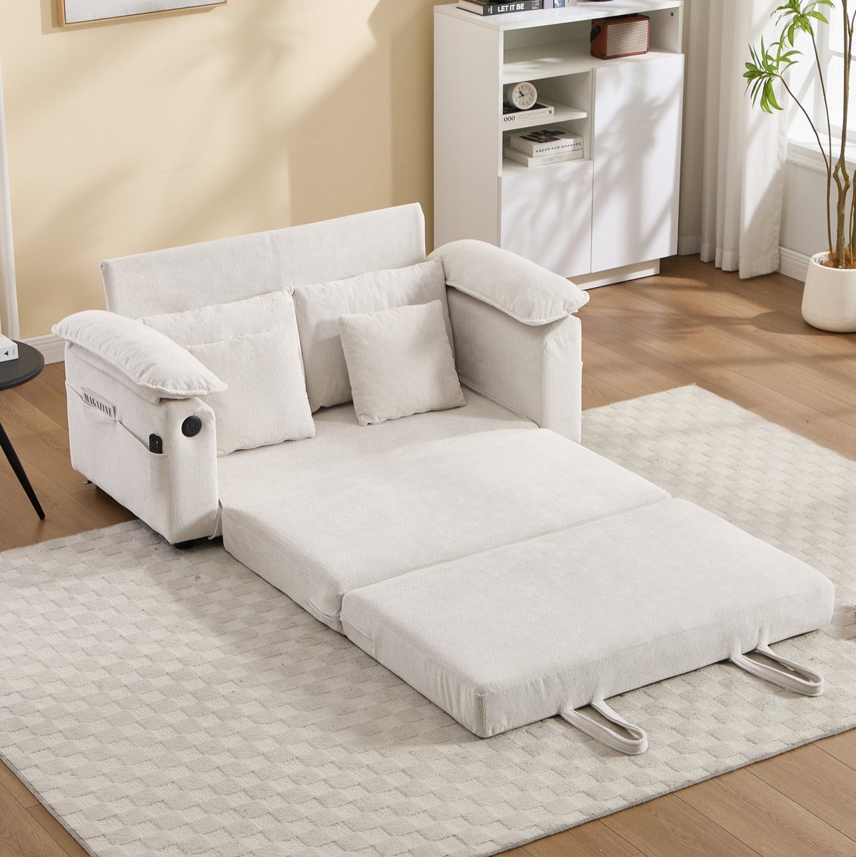 STILVORA Slaapbank 2-Zits - Wit - Stof - Breedte: 148 cm