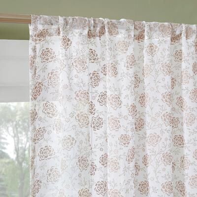 No. 918 Jacqueline Tonal Floral Puff Print Semi-sheer Rod Pocket 1-Piece Curtain Panel, Single Panel