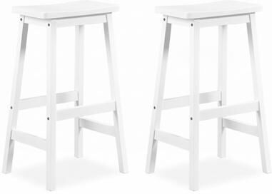 "Costway 29"" Set of 2 Saddle-Seat Counter Height Stools with Curved Seat and Footrests-Beige"