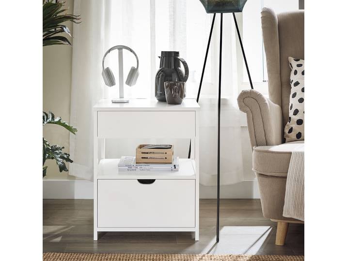 SoBuy FRG258-II-W table de chevet armoire de nuit avec 2 tiroirs et armoire de rangement pour chambre 45x38x55cm blanc