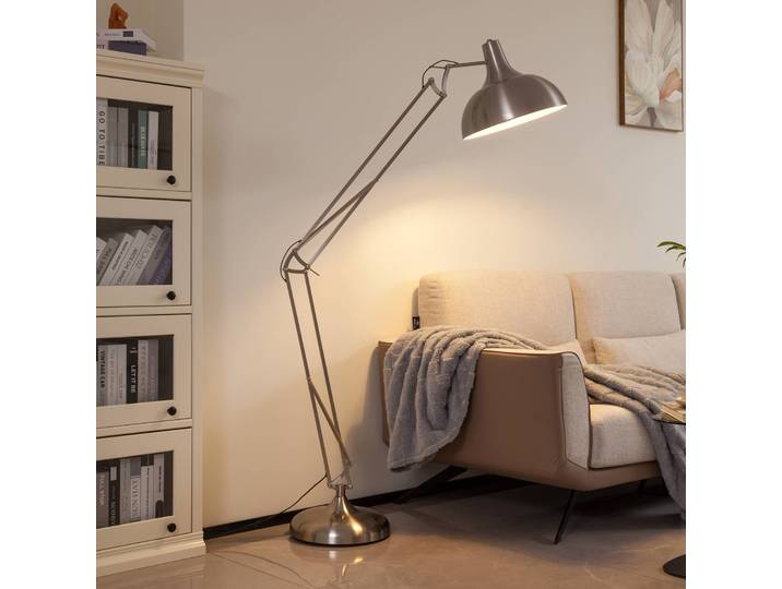 Lindby Stehleuchte Leia, silber, Metall, 180cm, drehbar, E27 Leia, chrom / silber, für Wohn- / Esszimmer, Metall, Modern