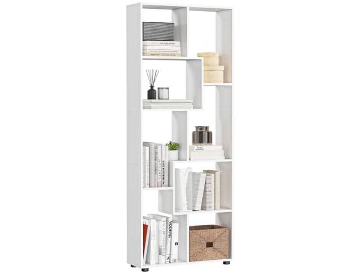 HOMCOM Bibliothèque Étagère Zig Zag 70L x 24l x 178H cm Blanc Design Contemporain\, Panneaux Particules