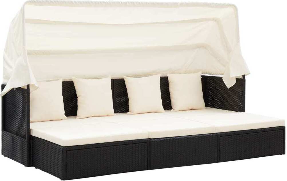 The Living Store Garten-Sonneninsel mit Dach Schwarz Poly Rattan