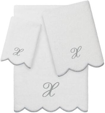 Authentic Hotel and Spa 100% Turkish Cotton Grey ADORNIA Scallop Personalized 3 Piece Towel Set - 3 Piece Set