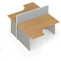 Ergonomischer Eckschreibtisch mit Textil-Trennwänden, 1 Platz, grau/Buche