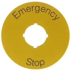 ABB 70mmdiameterlegendplateforemergenc Beschriftungsschild gelb, Emergency Stop D=50mm Text schwarz, Alu-Schild gelb 1mm, für Modular und Compact