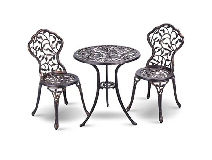 COSTWAY Bistroset 3-teilig, Bistrotisch mit 2 Stühle, Gartenmöbel Set, Balkonmöbel aus Aluminiumguss, Balkonset, Gartengarnitur, Sitzgruppe für Garten, Terrasse, Balkon