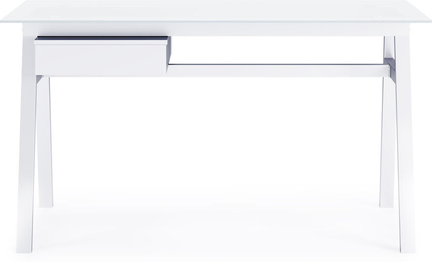 Ebern Designs Birl Glass Stainless Steel Writing Desk White 76cm H X 140cm W X 65cm D