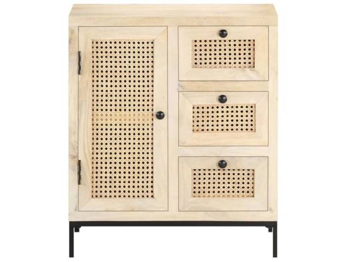 KKgypkn Sideboard 60x35x70 cm Mango Massivholz Mit Rohrgeflecht, Stahlgestell, Rustikaler Stil, Viel Stauraum