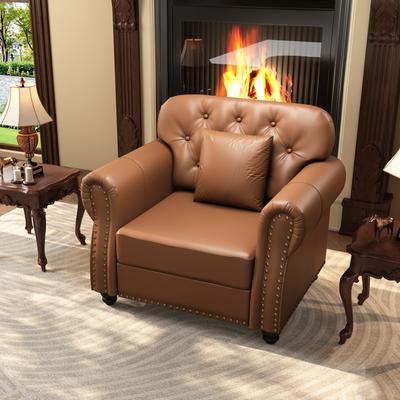 Kodotan sofa "41.3""Upholstered Faux Leather Sofa with Nailhead Trim and Rolled Armrests, Modern Chesterfield Sofa with Button Tufted"