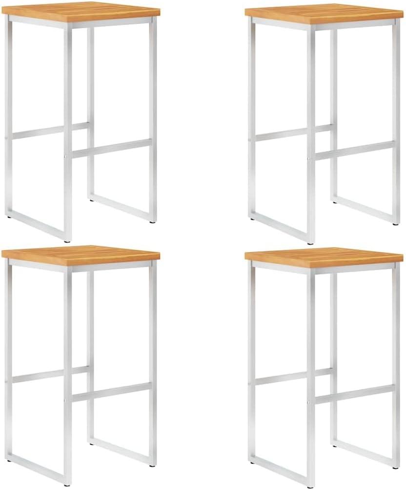 Barstühle aus massivem Akazienholz und Edelstahl 304 für den Außenbereich, einfach zu montieren, Kapazität 110 kg, 4 Stück