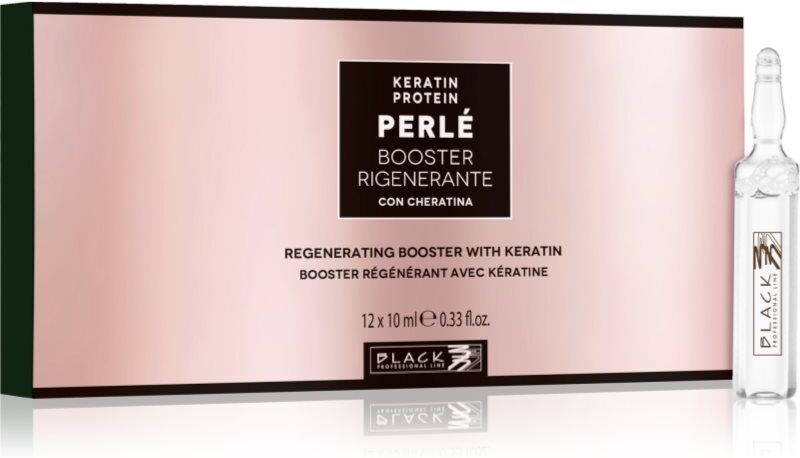 Black Professional Line PERLÉ Booster Regeneratin Keratin Ampouls cure sans rinçage pour cheveux à la kératine 10x12 ml
