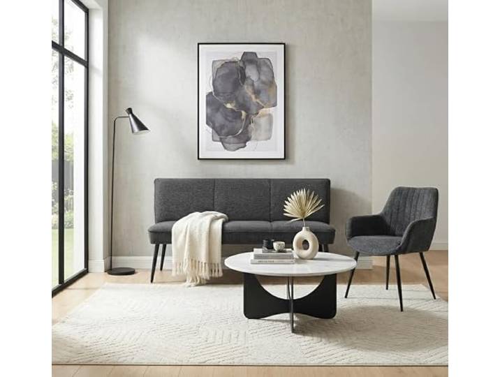 Sitzbank Essbank Rücklehne Taschenfeder Dunkelgrau Leinenoptik 140x54×86cm 140 cm Breite, Mit Rückenlehne, Taschenfederkern