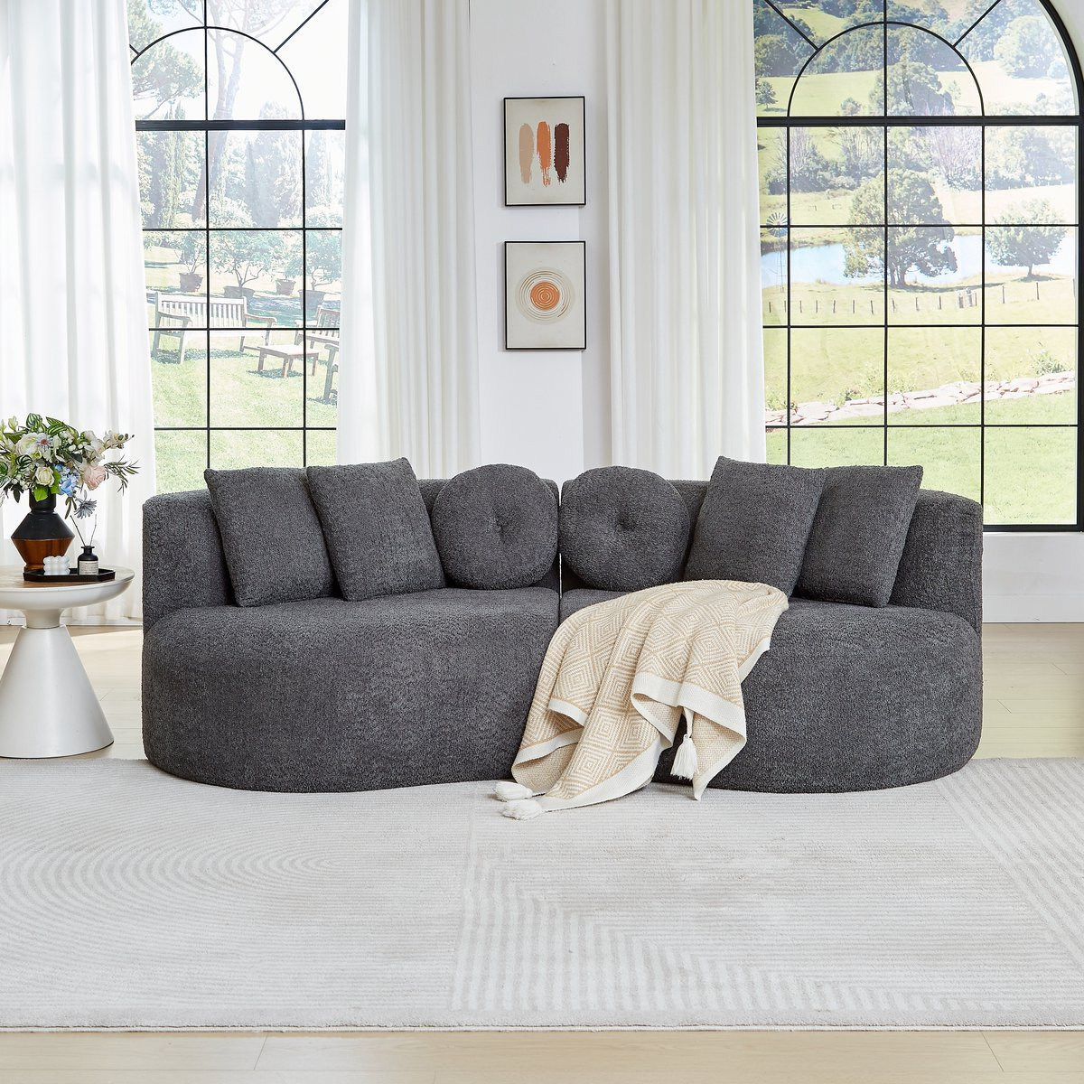 VVBV 3-Zitsbank - Modulair Halvemaanvormig Ontwerp met Ergonomisch Compressie-Design - Grijs Chenille