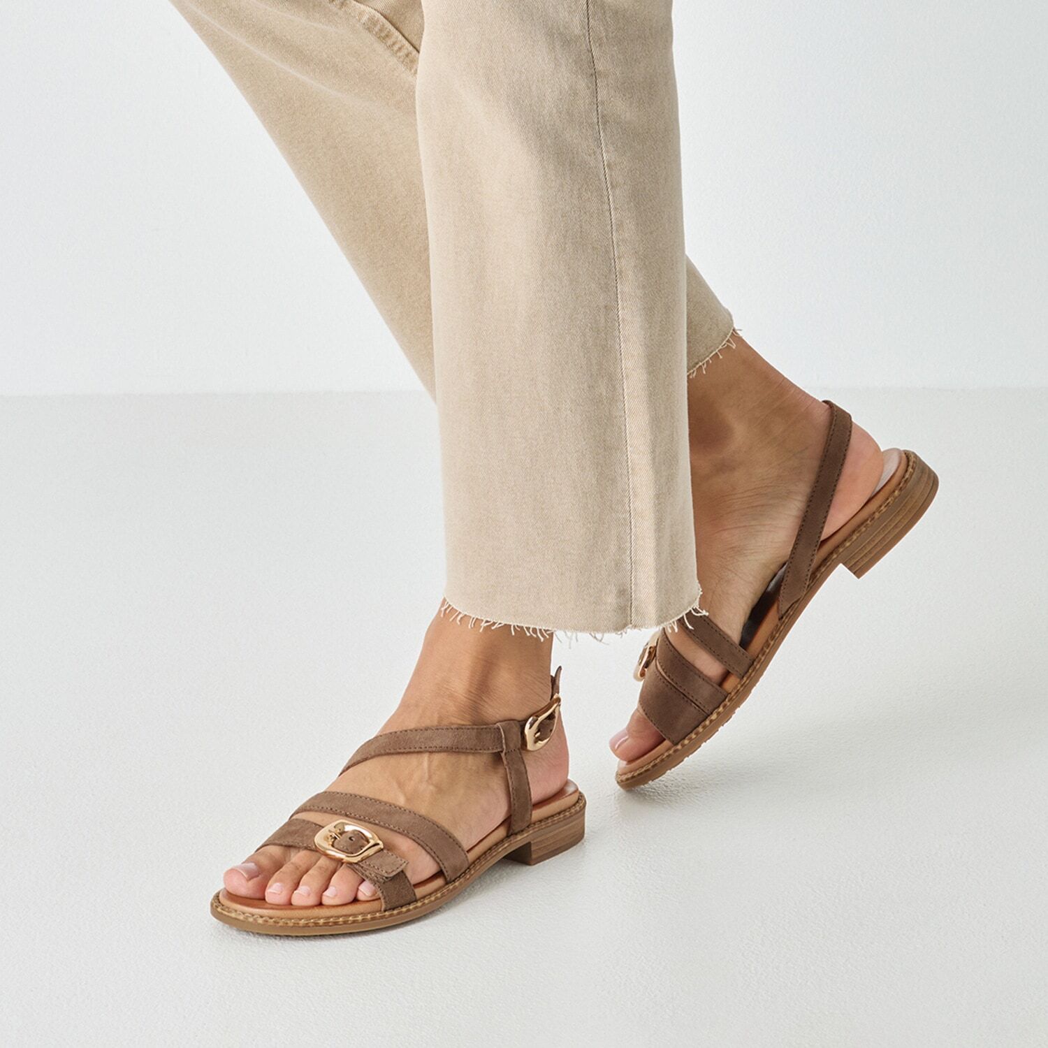 Sandalette TAMARIS, Damen, Gr. 39, Synthetik, braun (taupe), Ziegenveloursleder, unifarben, Schuhe Sandalette, Blockabsatz, Riemchensandale mit Rahmennaht