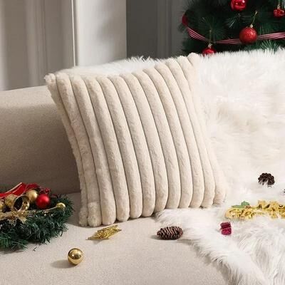 Useful Little Things Soft Faux Rabbit Fur Decorative Pillow Cover beige 15.75 X 15.75 In