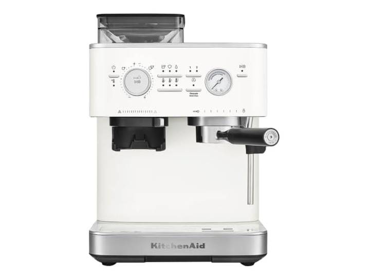 KitchenAid Machine Expresso Semi-Automatique avec Broyeur Porcelaine Expresso fraîchement moulu avec 15 moutures\, contrôle PID et buse vapeur ; construction métallique durable