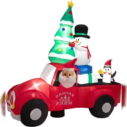 COSTWAY Aufblasbarer Weihnachtsmann am Steuer eines Autos, LED-Weihnachtsdekoration mit Schneemann, Weihnachtsbaum
