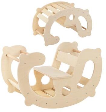 Costway 2-in-1 Rocking Horse Arch for Kids Montessori Climbing Toys with Arch Climber-Natural