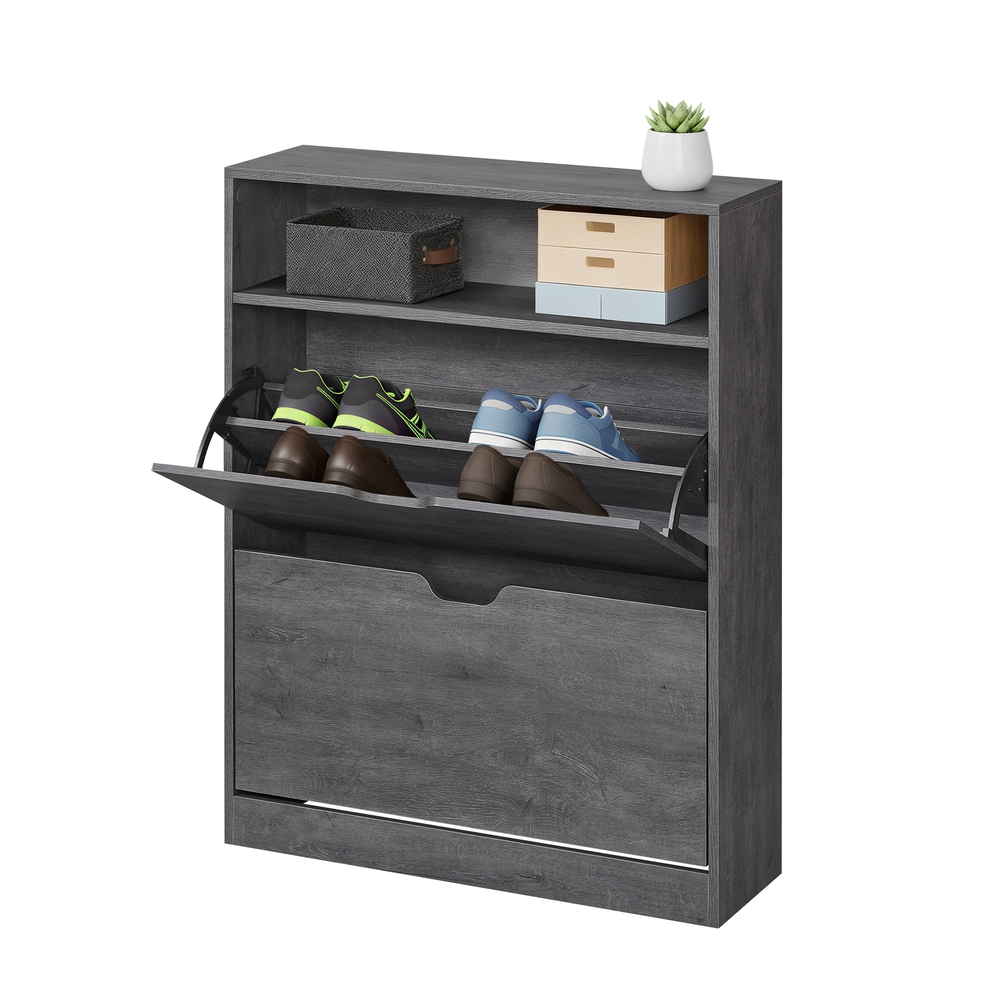 VASAGLE Schuhregal 2 Klappen, mit verstellbarer Trennwand, Schuhaufbewahrung LBCB35048G01