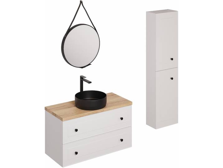 Ensemble de salle de bain avec lavabo comprenant robinet de lavabo, bec et siphon Naturel Forli blanc (KSETFORLI1)