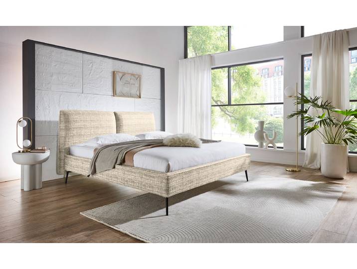 Polsterbett Infinity 200 x 200cm Bouclé Stoff Telma Weiß/Beige