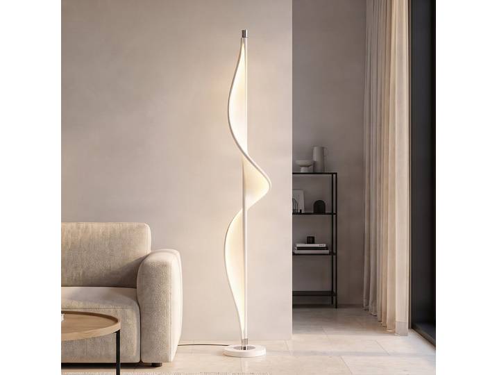 Edano Lampadaire White/Chrome - Lucande - Salon / séjour - Moderne - Tissu / textile