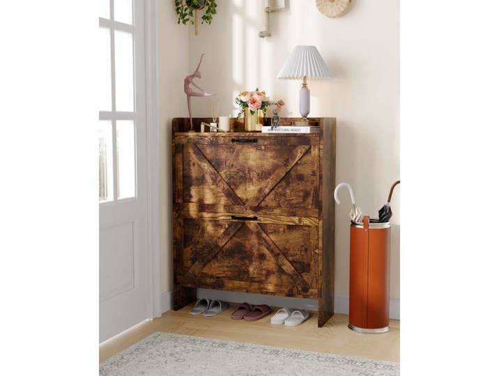 Meuble à Chaussures moderne 2 abattants – Armoire compacte entrée couloir – 14 paires – Marron