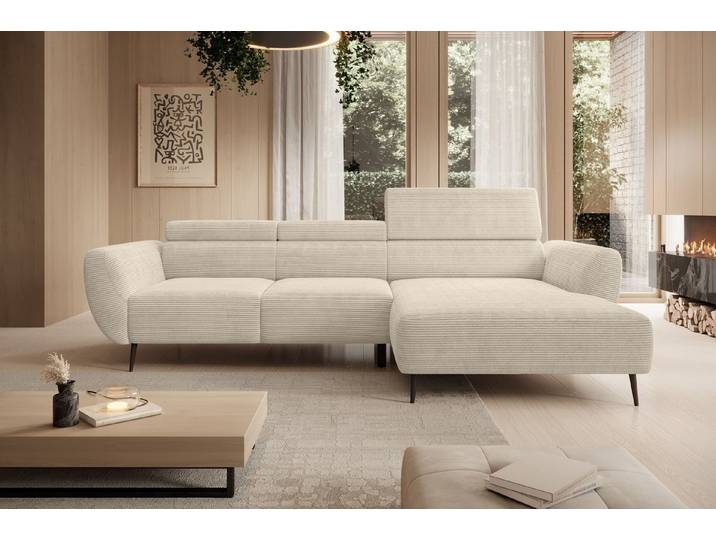 WERK2 Ecksofa Alisson 277 x 174 cm modern & bequem, bodenfrei, Multifunktionen, Cord, L-Form, XXL, elektrische Sitztiefenverstellung, Schlaffunktion