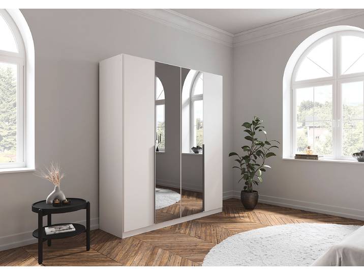 Drehtürenschrank Alabama - Grauspiegel B 181cm Weiß/Alpinweiß Classic Aluminium