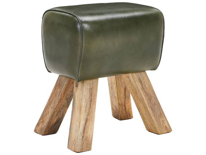Livetastic Hocker, Olivgrün, Holz, Leder, Echtleder, Ziegenleder, Mangoholz, Hartholz, rechteckig, 42x45x35 cm, Wohnzimmer, Sessel, Hocker, Sitzhocker