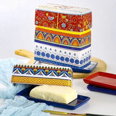 Combo Retail Shop Ceramic Butter Plate With Lid, Creative Hand painted Pattern, Square Cheese Plate, Household Dim Sum Plate a