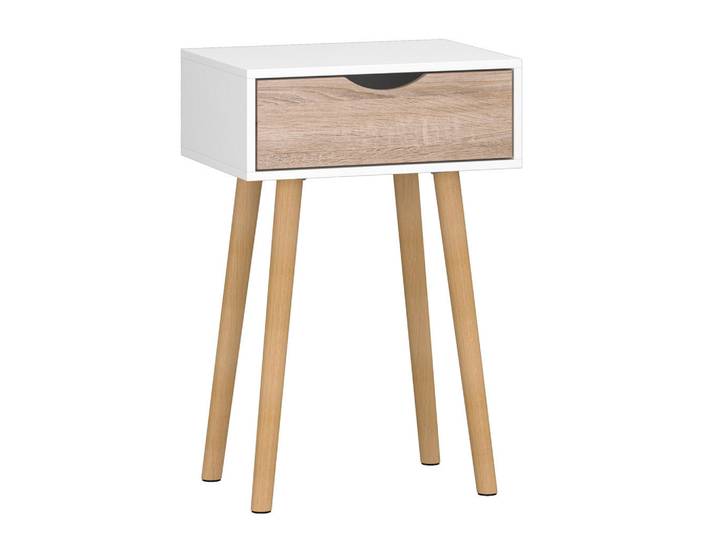 [en.casa] Beistelltisch Östersund, Weiß, Eichefarben, Holz, 1 Schubladen, 40x60x30 cm, Wohnzimmer, Wohnzimmertische, Beistelltische
