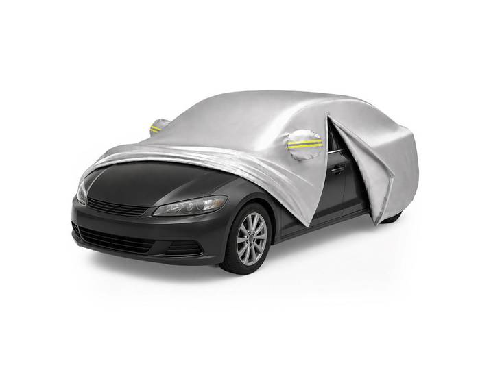 Relaxdays Autoabdeckplane Silber Outdoor 450-495 cm Limousine, Silberfarben, Textil, Metall, 495x150x190 cm, Gartenzubehör, Gartenmöbel-Schutzhüllen