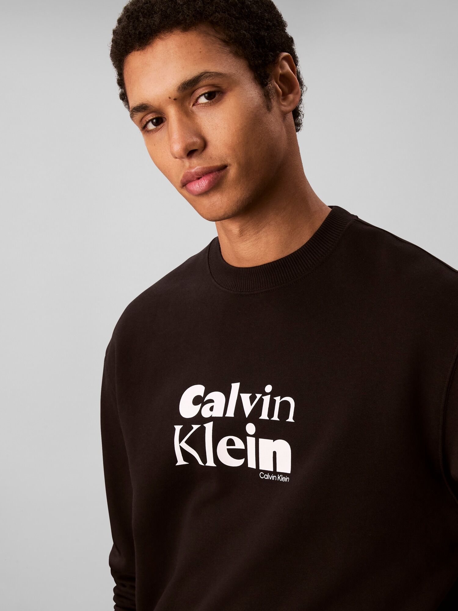 Sweatshirt CALVIN KLEIN JEANS "LS EU 350TERRY CALVIN BOLD GRAPH", Herren, Gr. M, schwarz, Sweatware, Obermaterial: 100% Baumwolle, unifarben, regular fit normal, Rundhals, eingesetzt Bündchen, Sweatshirts Sweatshirt, Rundhalsausschnitt, regular fit schwar