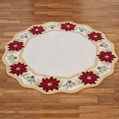 Touch of Class "Holiday Poinsettia Round Rug Ivory 5'6"" Round, 5'6"" Round, Ivory"