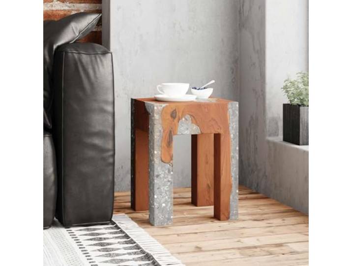 NLQMSU Hocker aus massivem Teak und transparentem Harz Fußstütze, Beistelltisch, Naturholz, maximale Belastung 110 kg, rustikaler Charme, klassische Inneneinrichtung