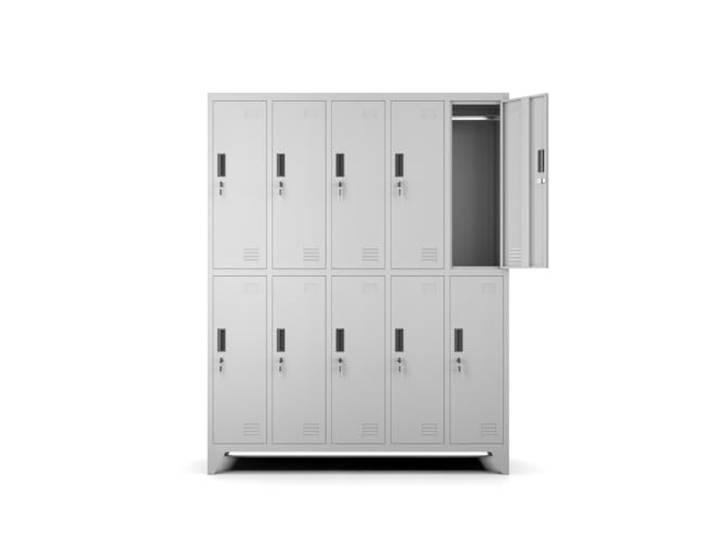 Muralo Schließfachschrank mit 10 Fächern, Metall, Abschließbar - Hellgrau Umkleideschrank 172x136x45 cm, Sicherheitszylinderschloss, Lüftungsschlitze, Kleiderstange - für Schule, Fitnessstudio