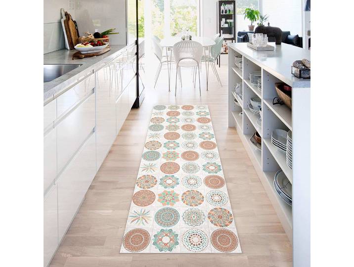home24 Vinyl vloerkleed Handgeschilderd Mandala 100 x 300cm oranje