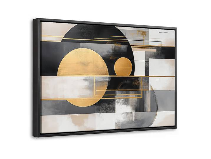 LEINWAND Bilder mit Rahmen - Abstrakt - Gold - Silber - Formen - Ästhetisch - Modern - 60x40