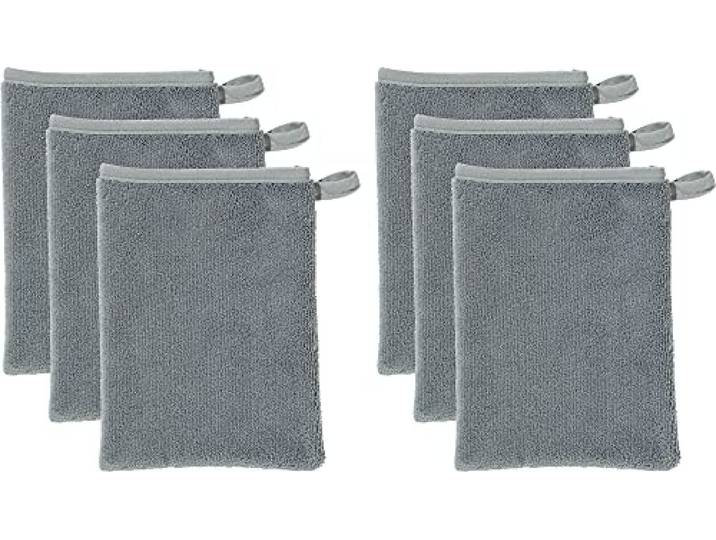 Erwin Müller Microfaser Abschminkhandschuhe grau Größe 15x21 cm, Make-up Entferner, Gesichtsreinigung 6er-Pack - umweltfreundlich, wiederverwendbar, waschbar