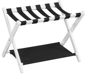 Costway Solid Rubberwood Folding Luggage Rack with Nylon Shelves-White