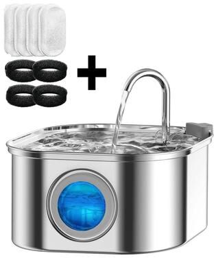 Inspired Living PureFlow Stainless Steel Cat Water Fountain With Sensor & Clear Window 3.2L Automatic Pet Water Dispenser combination D